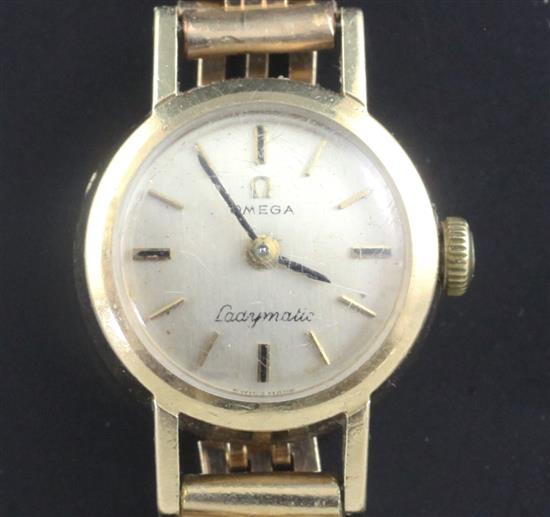 A ladys 9ct gold Omega manual wind wrist watch,